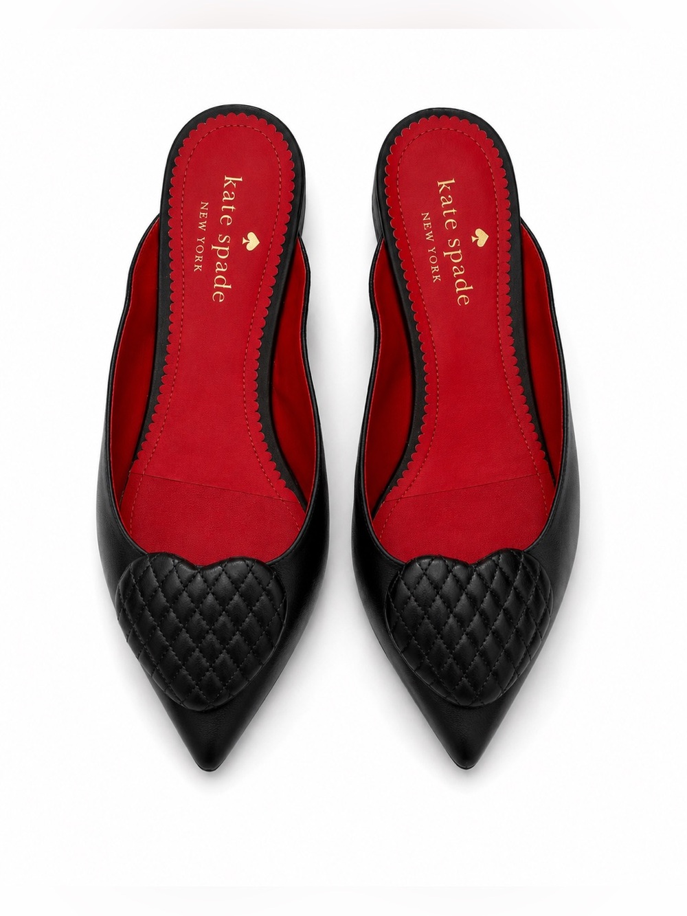 Kate Spade Zola Black Quilted Heart Pointed-Toe Leather Mules Size 7B
